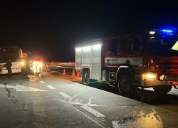 Požár autobusu na dálnici D1 směrem na Prahu