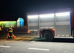 Požár autobusu na dálnici D1 směrem na Prahu